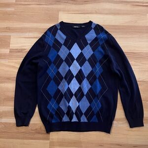 Claiborne Navy and Blue Argyle V-Neck Sweater